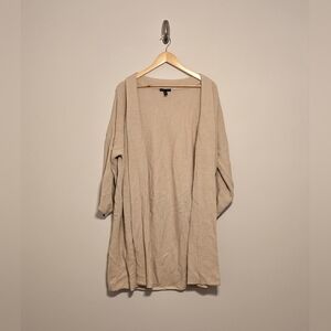 Eileen Fisher Cream Shawl Merino Wool Knee Lenght Sweater Coat size L